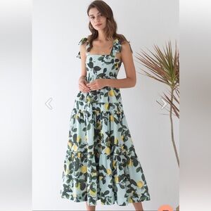 MINTY LEMON PRINTED TIE-STRAP MAXI DRESS